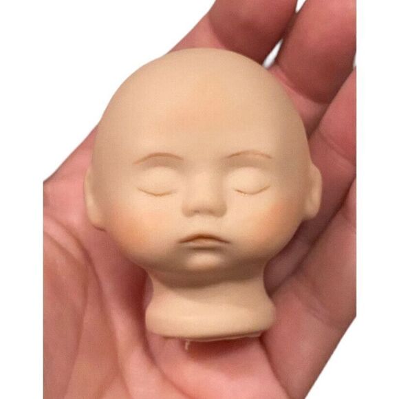 Imsco Signed Hutchens 1987 Small Porcelain Doll Head Eyes Closed 2" - Picture 5 of 6